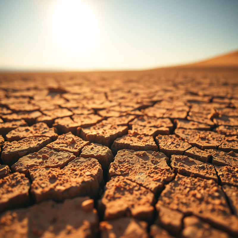 Close-up of Cracked Desert Earth Under Golden Hour Sun