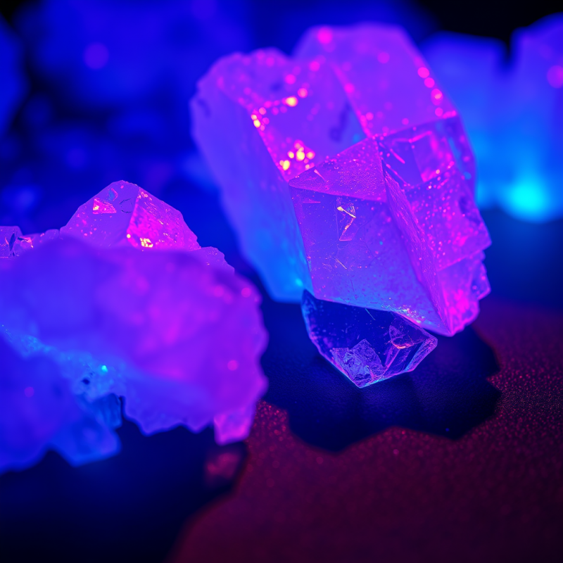 Close-up of Crystallized Salt Formations Under Ultraviole...
