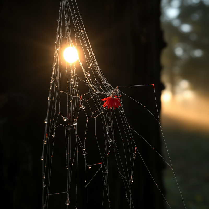 Close-up of Dew-covered Spider Silk Strands Glistening ...