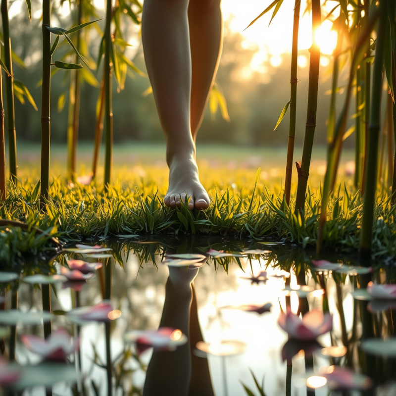 Close-up of Dew-kissed Bamboo Stalks Swaying in Dawn Light