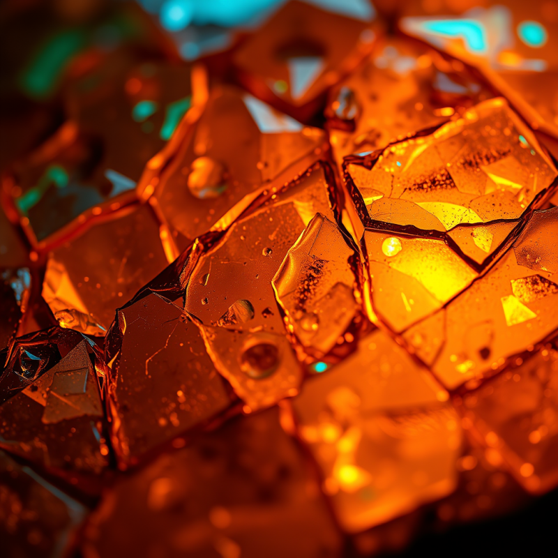 Close-up of Fractured Amber Glass Under Uv Light