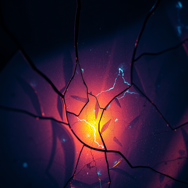 Close-up of Fractured Cathedral Glass Under Ultraviolet L...