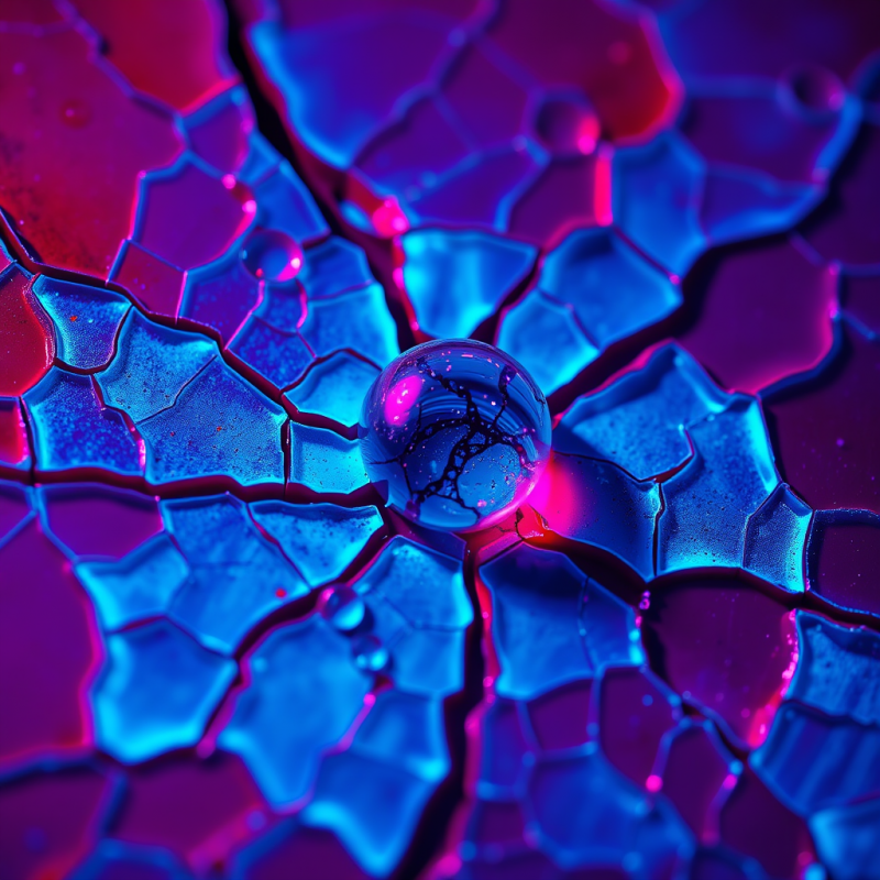 Close-up of Fractured Epoxy Resin Under Uv Light