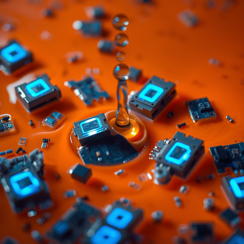 Close-up of Fractured Led Circuit Board Fragments Submerg...