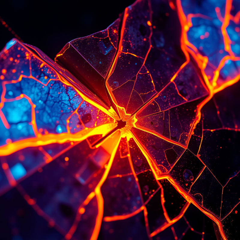 Close-up of Fractured Obsidian Glass Under Ultraviolet Light