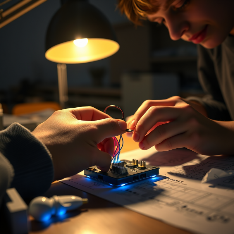 Close-up of Hands Carefully Soldering Wires Onto a