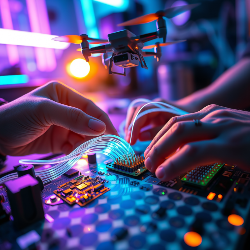 Close-up of Hands Connecting Glowing Fiber-optic