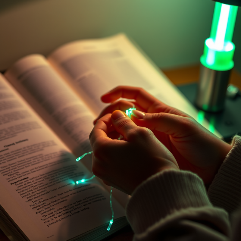 Close-up of Hands Gently Holding Glowing Green
