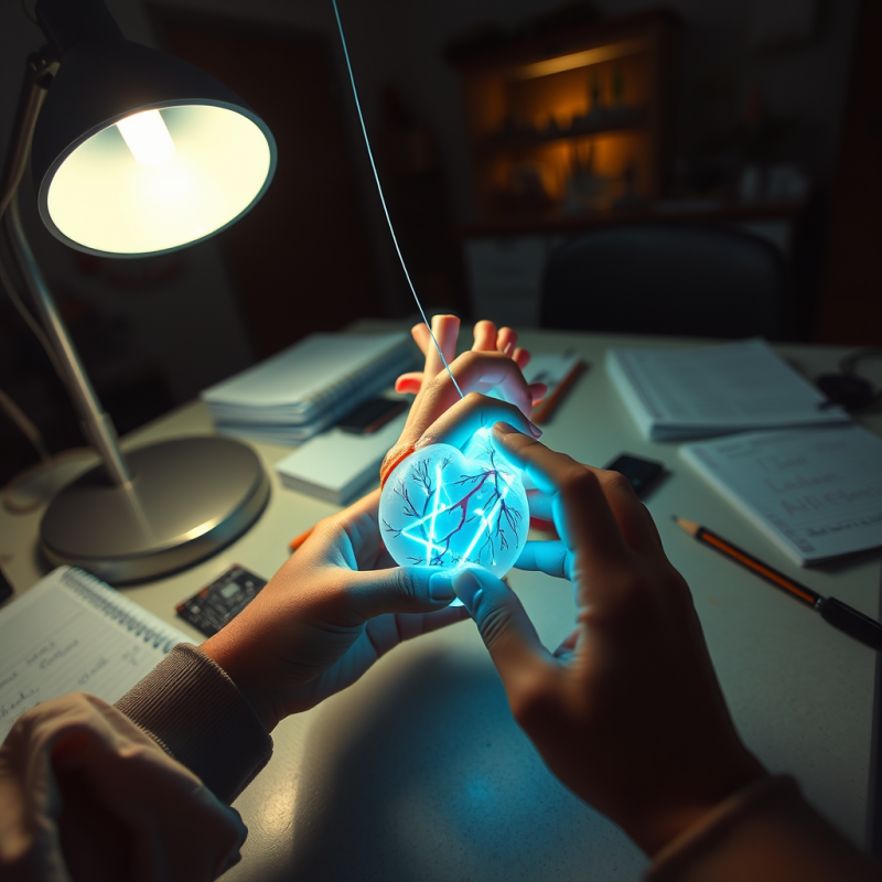 Close-up of Hands Holding a Glowing Blue Heart-shaped