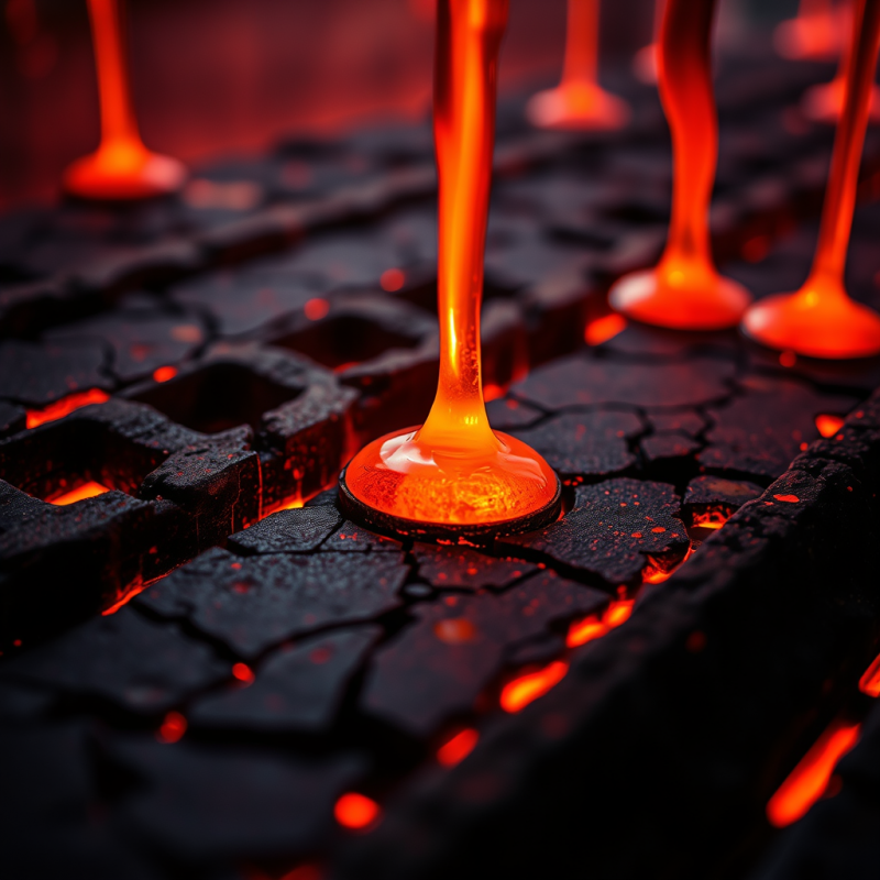 Close-up Of Molten Copper Dripping Over Oxidized Steel Gr...