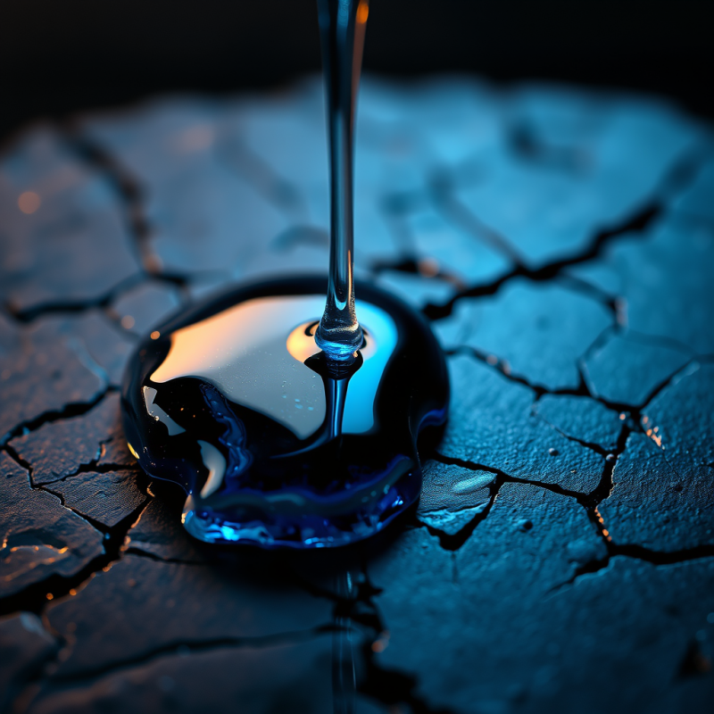 Close-up of Molten Silver Dripping Over Fractured Obsidia...