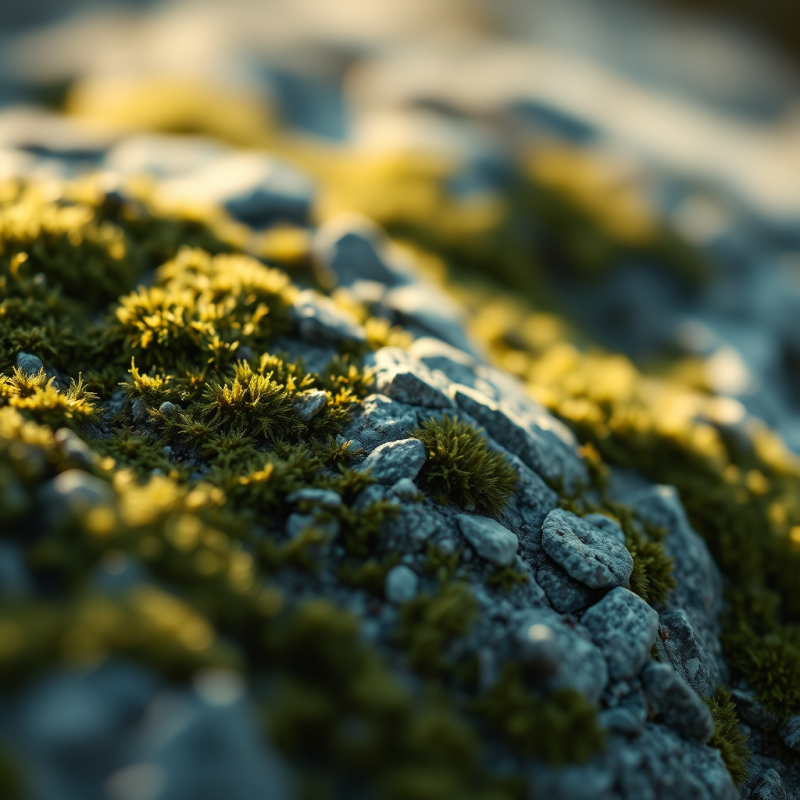 Close-up of Mossy Stone Textures in Monochrome Teal and G...