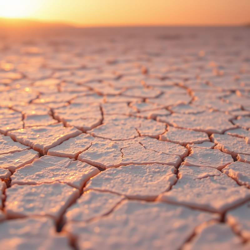 Close-up of Parched, Cracked Earth Bathed in Warm