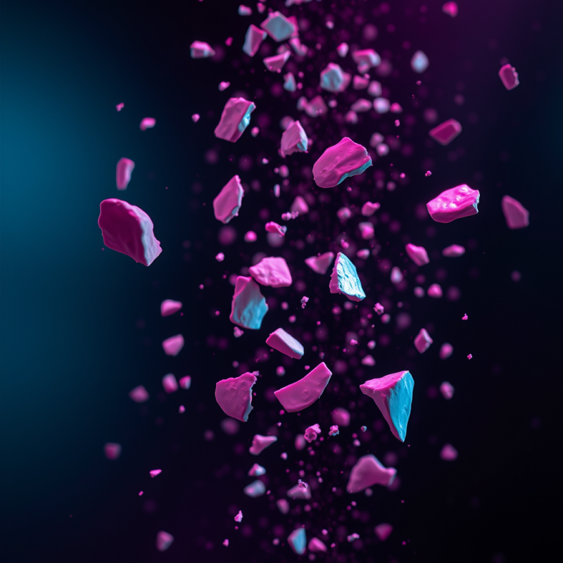 Close-up of Shattered Ceramic Shards Suspended Mid-air In...