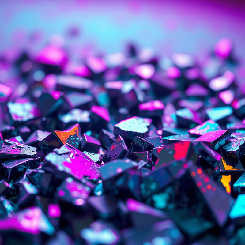 Close-up of Shattered Chrome Fragments Under Neon Magenta...