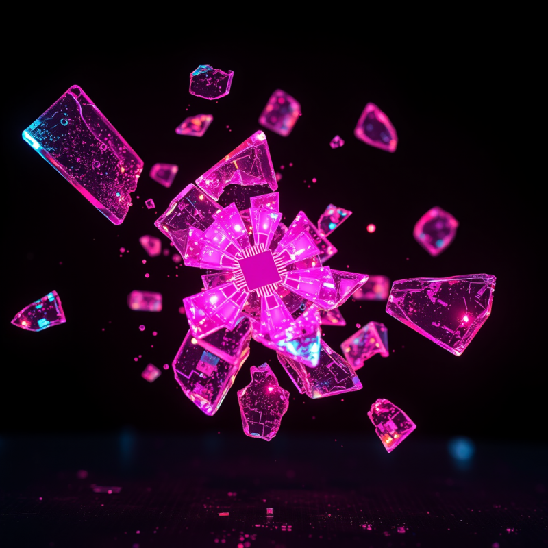 Close-up of Shattered Led Screen Fragments Mid-air