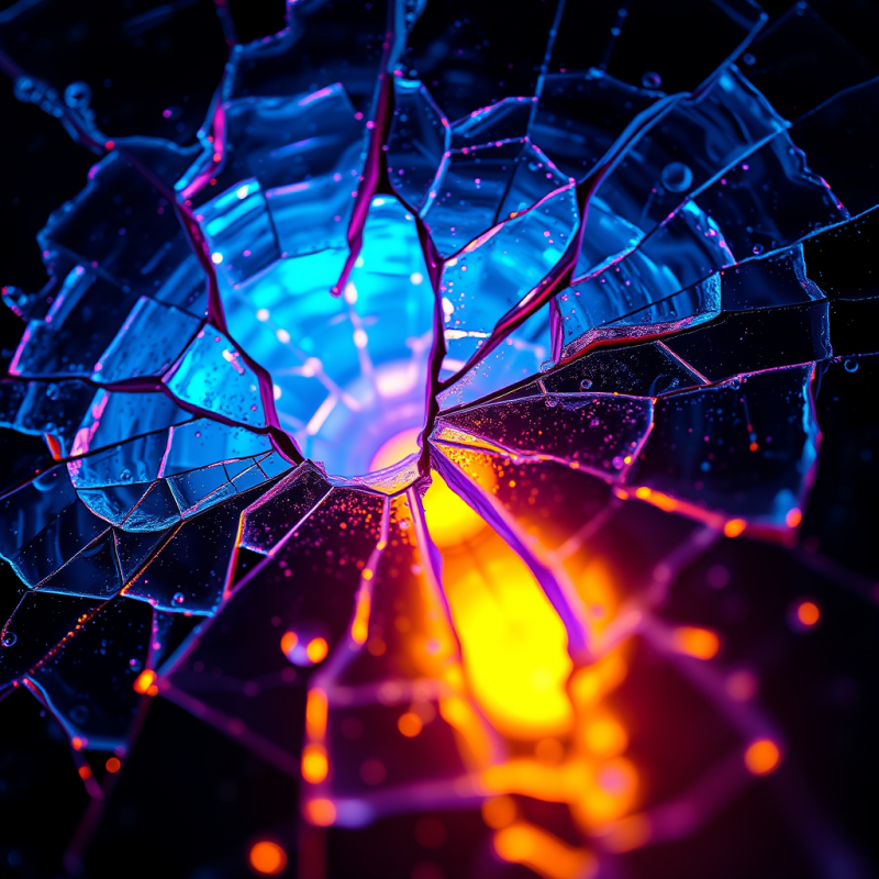 Close-up of Shattered Neon-blue Glass Under Low-angle Uv ...