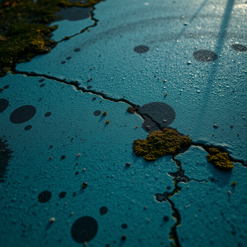 Close-up Of Weathered Teal-painted Concrete With Subtle W...