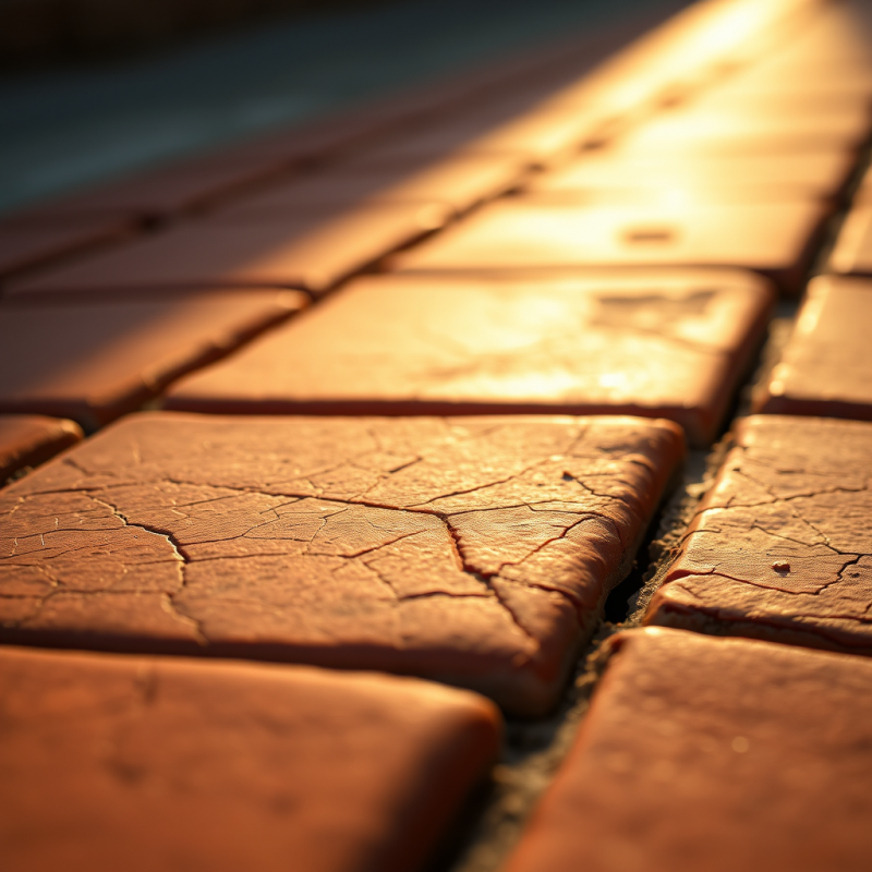 Close-up Of Weathered Terracotta Tiles Under Warm Golden ...