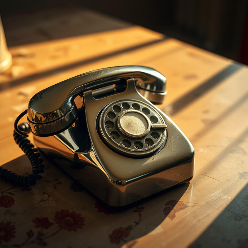 Close-up Shot of a 1950s Chrome-plated Rotary Telephone...