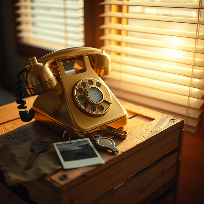 Close-up Shot of a 1960s Brass-trimmed Rotary Telephone...