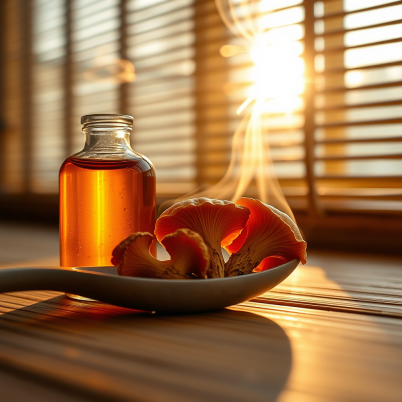Close-up Shot of a Glowing Amber-colored Glass Bottle O...