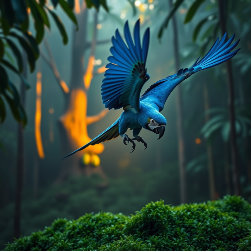Cobalt-blue Macaw Mid-flight
