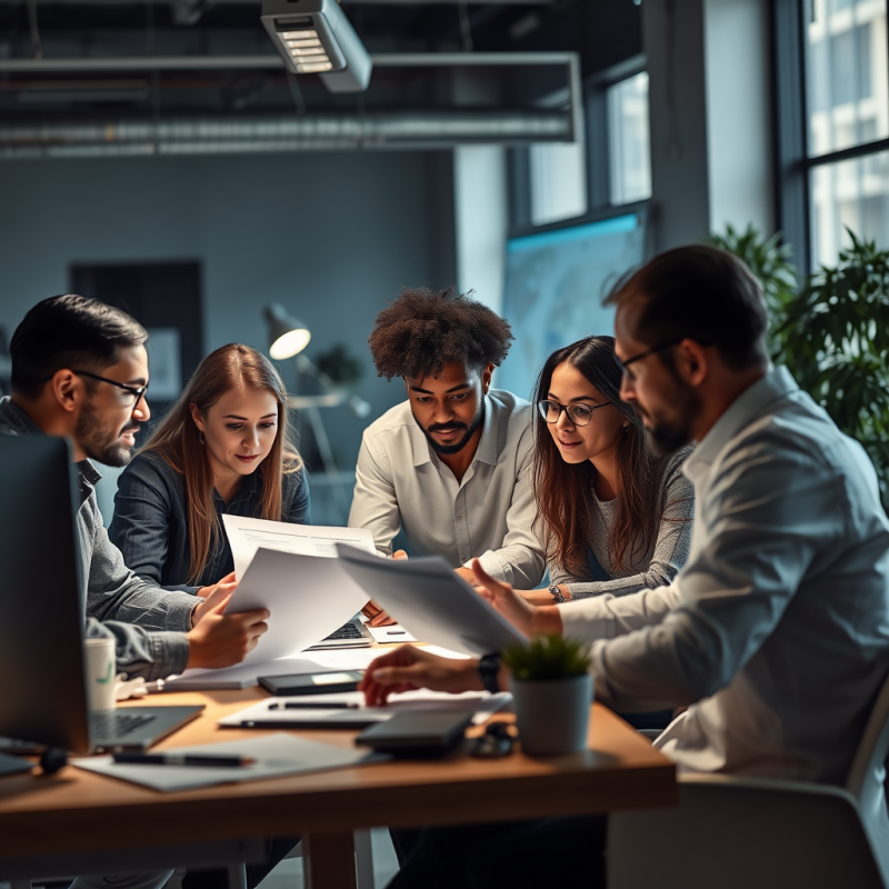 Collaborative Workspace with Diverse Colleagues Reviewing...