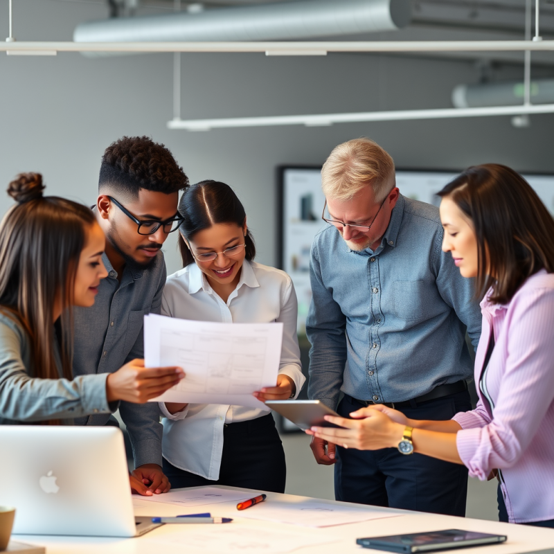Collaborative Workspace with Diverse Colleagues Reviewing...