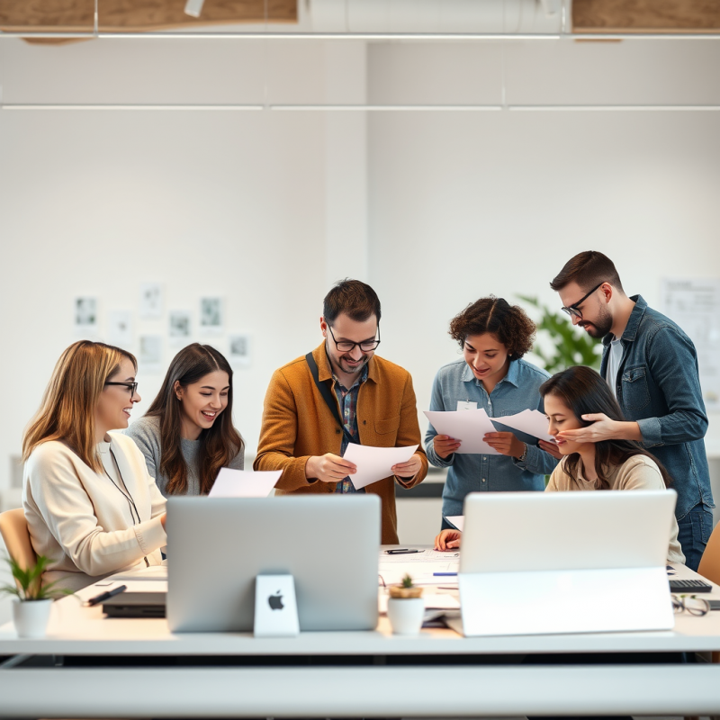 Collaborative Workspace with Diverse Colleagues Reviewing...