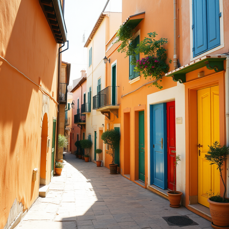 Colorful Doors and Streets of Mediterranean Village