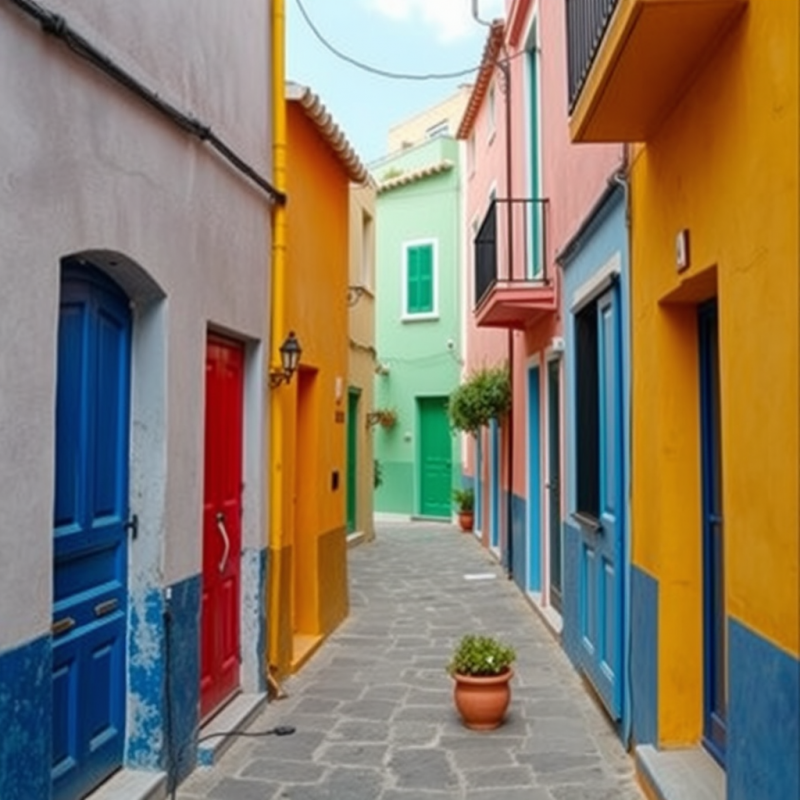 Colorful Doors and Streets of Mediterranean Village