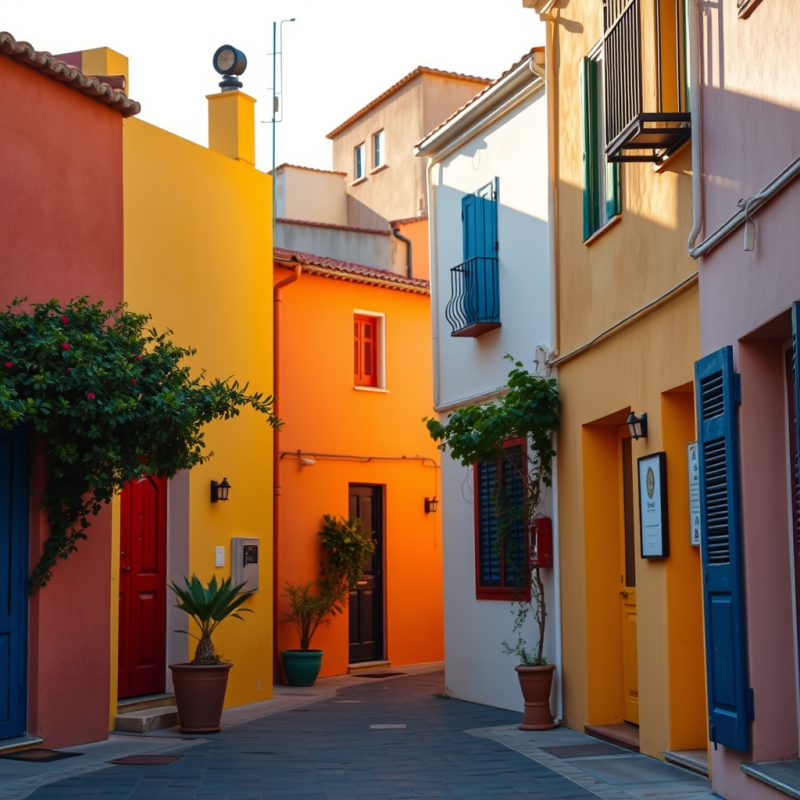 Colorful Doors and Streets of Mediterranean Village