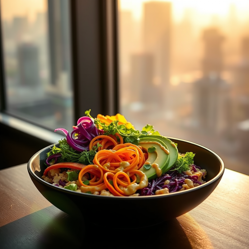 Colorful, Healthy Bowl of Spiralized Vegetables and