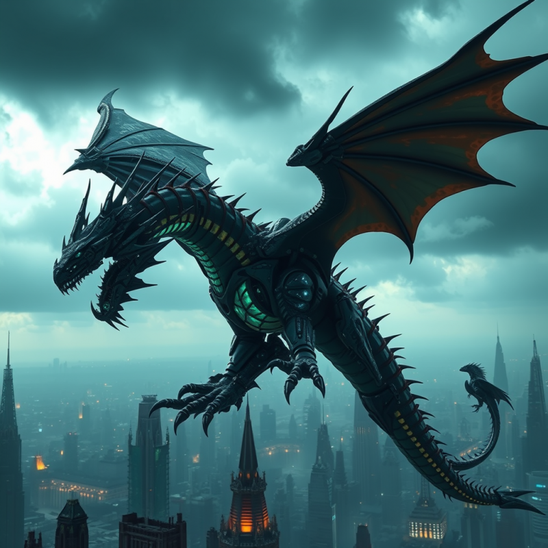 Colossal Biomechanical Dragon with Crystalline鳞片 An...