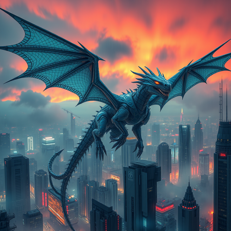 Colossal Biomechanical Dragon with Crystalline Scales A...