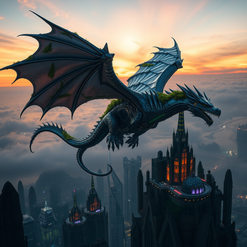 Colossal Biomechanical Dragon with Iridescent