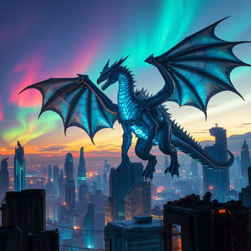 Colossal Biomechanical Dragon with Iridescent Armored S...