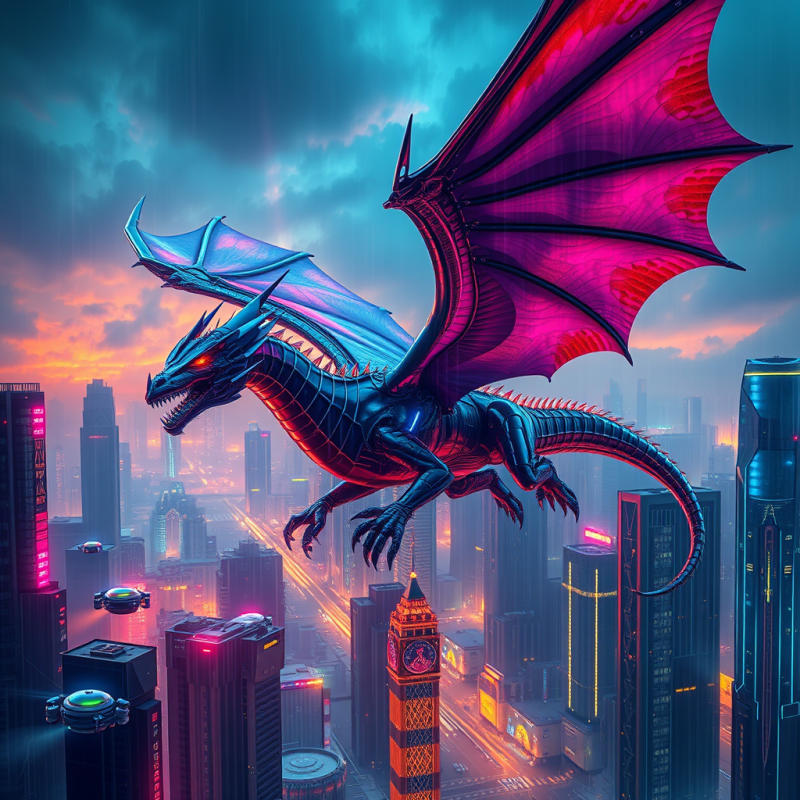 Colossal Biomechanical Dragon with Iridescent Chrome Sc...