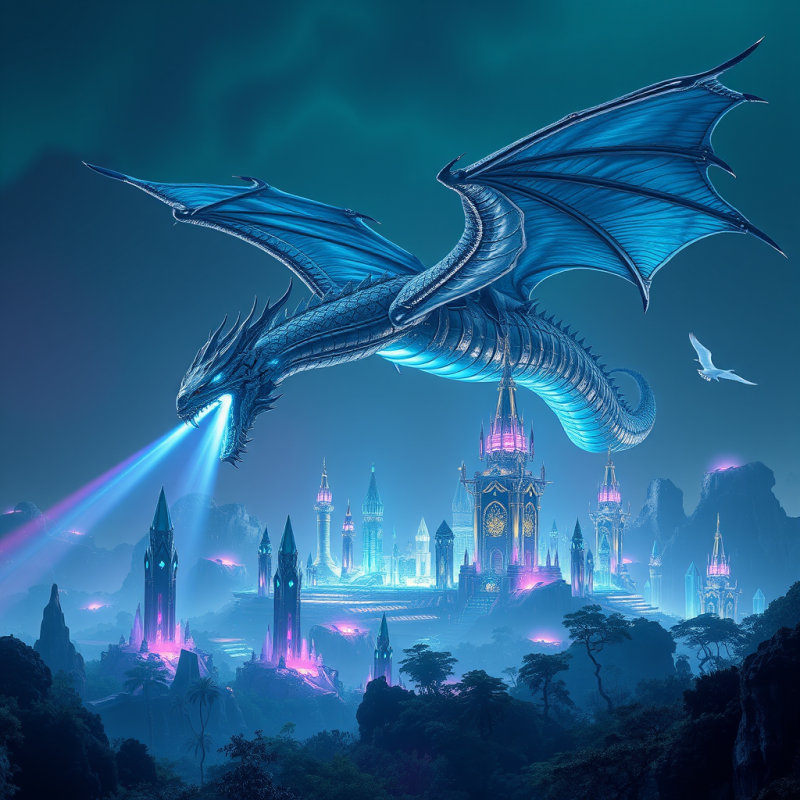 Colossal Biomechanical Dragon with Iridescent Chrome Sc...