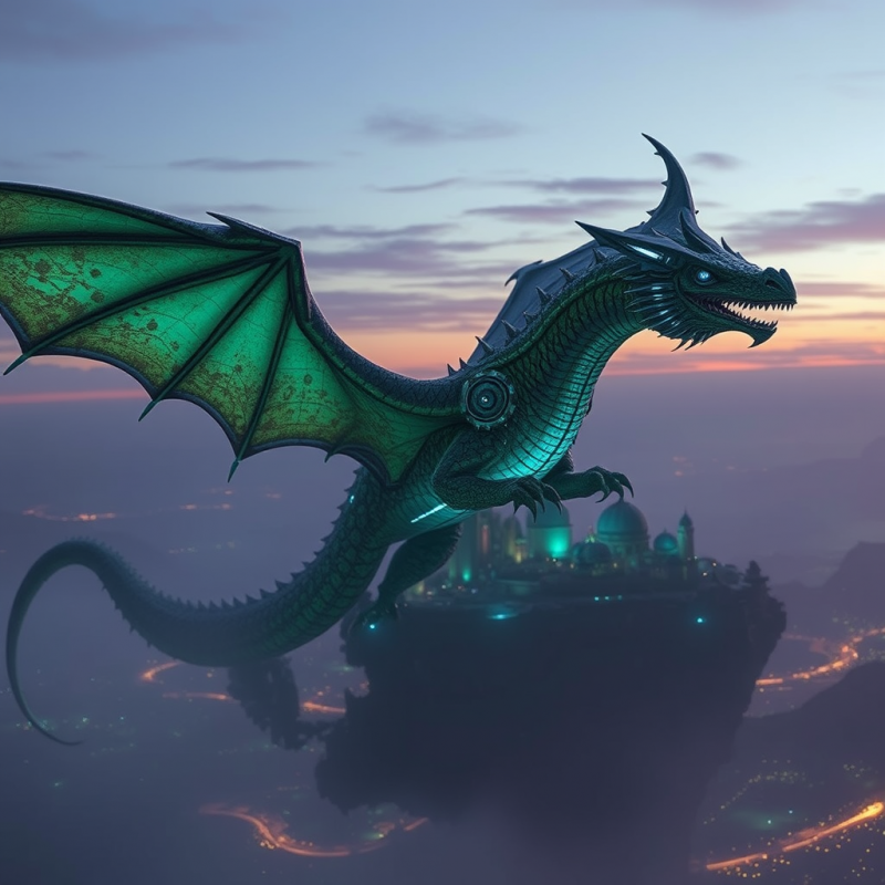 Colossal Biomechanical Dragon with Iridescent