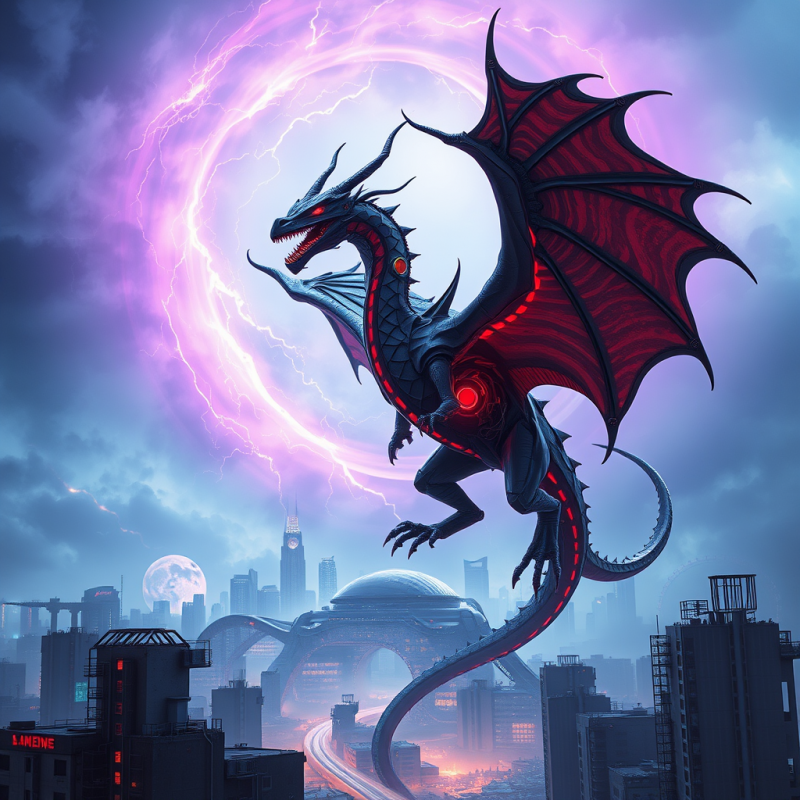 Colossal Biomechanical Dragon with Obsidian Scales and ...