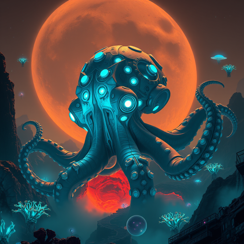 Colossal Biomechanical Octopus with Crystalline Tentacl...