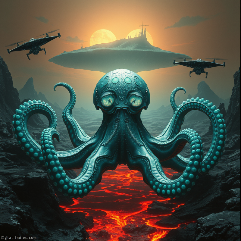 Colossal Biomechanical Octopus with Crystalline Tentacl...