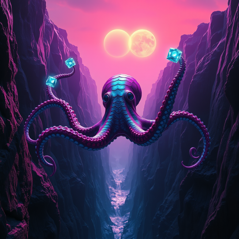 Colossal Biomechanical Octopus with Iridescent