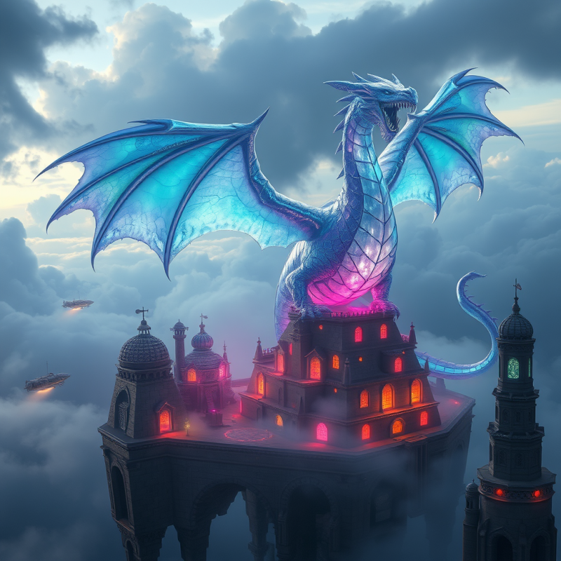 Colossal Crystalline Dragon with Iridescent Scales Puls...