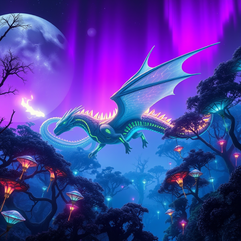 Colossal Cybernetic Dragon with Bioluminescent Scales G...