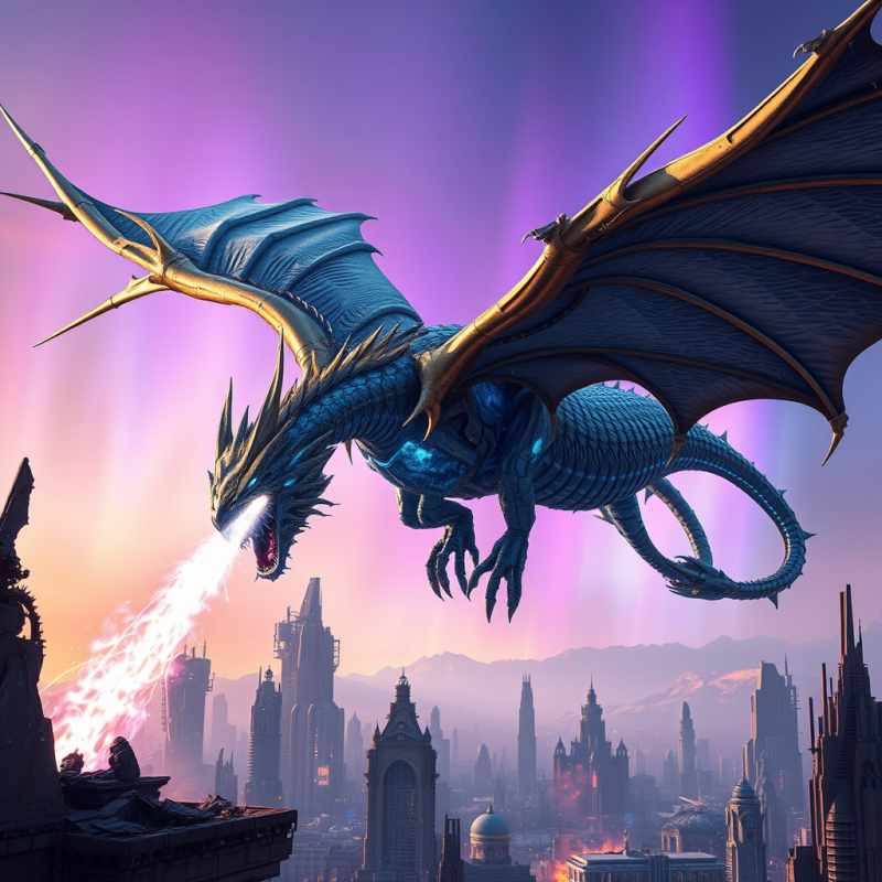 Colossal Cybernetic Dragon with Brass-plated Wings and ...