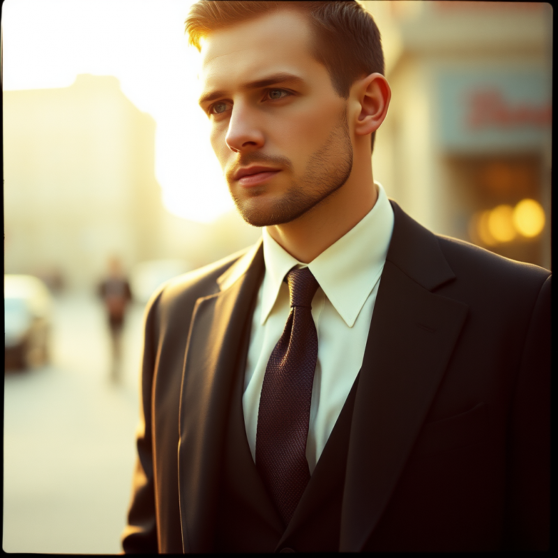 Confident Businessman in Golden Sunset Light