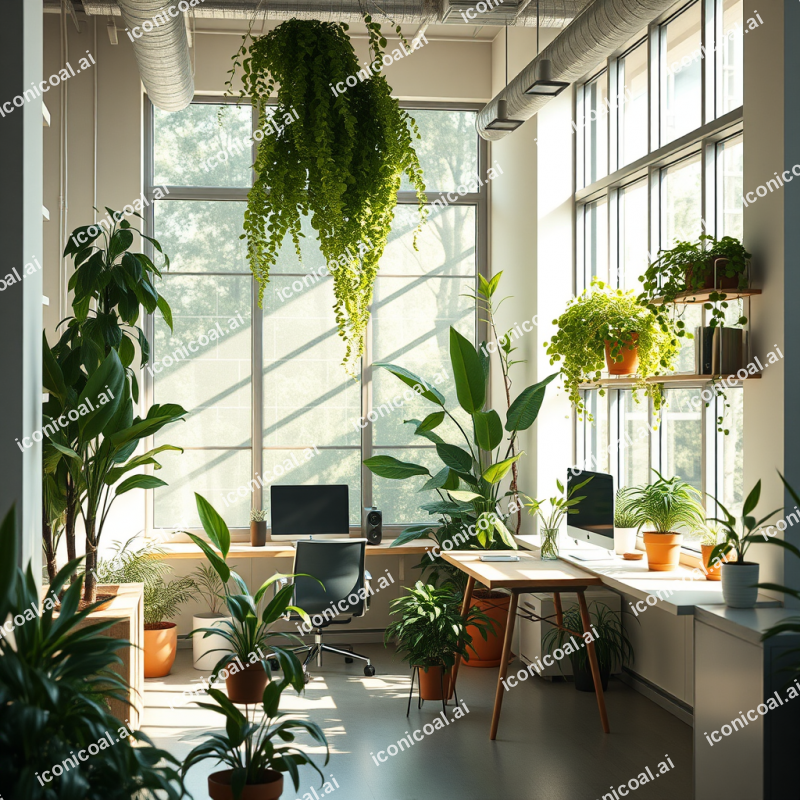 Contemporary Co-working Space With Plants And Natural Lig...